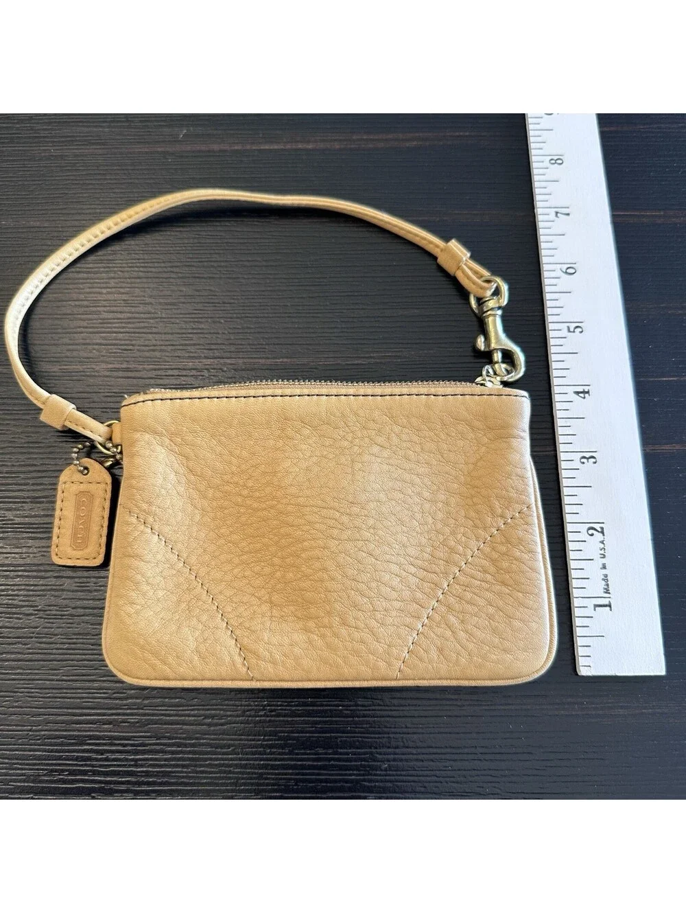 Vintage Coach Leather Zip Pouch Wristlet Tan Color With Logo Lining VGC